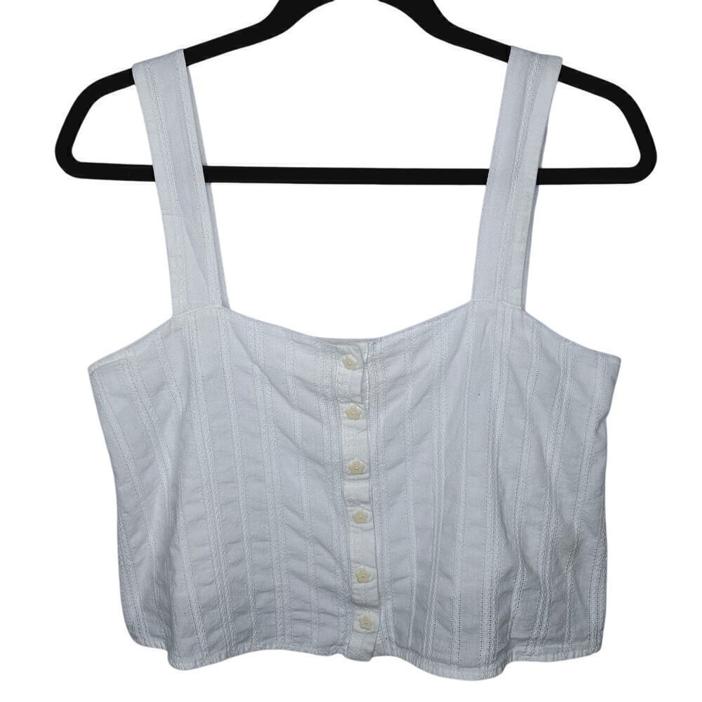Lisa Says Gah Eyelet Tank Crop Top S Button Front Square Neck Cottage Prairie